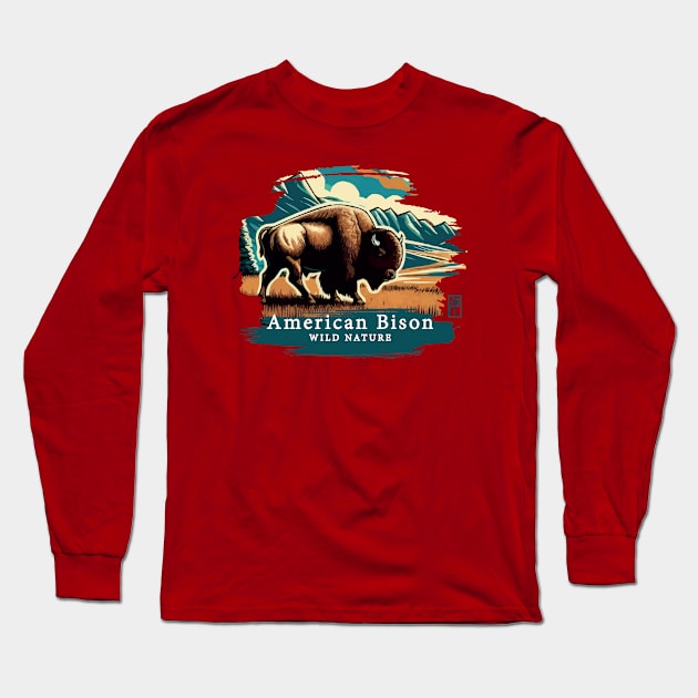 American Bison - WILD NATURE - BISON -5 Long Sleeve T-Shirt by ArtProjectShop